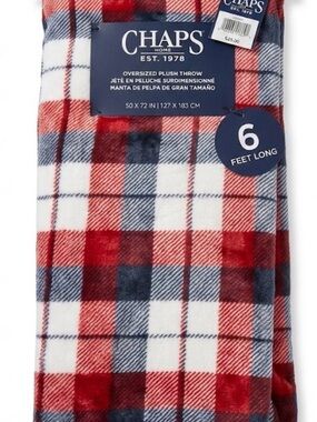 Chaps Plaid Plush Throw Blanket - Red, Navy & White